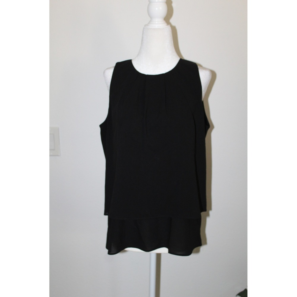 J.Crew Black Layered Sleeveless Blouse Pleated Neck Essential Basic Womens Sz 6